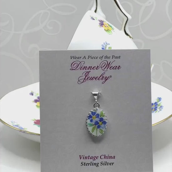 Forget Me Not Necklace, Repurposed Broken China Jewelry, 20th Anniversary Gift for Wife