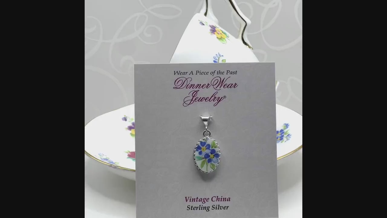 Forget Me Not Necklace, Repurposed Broken China Jewelry, 20th Anniversary Gift for Wife