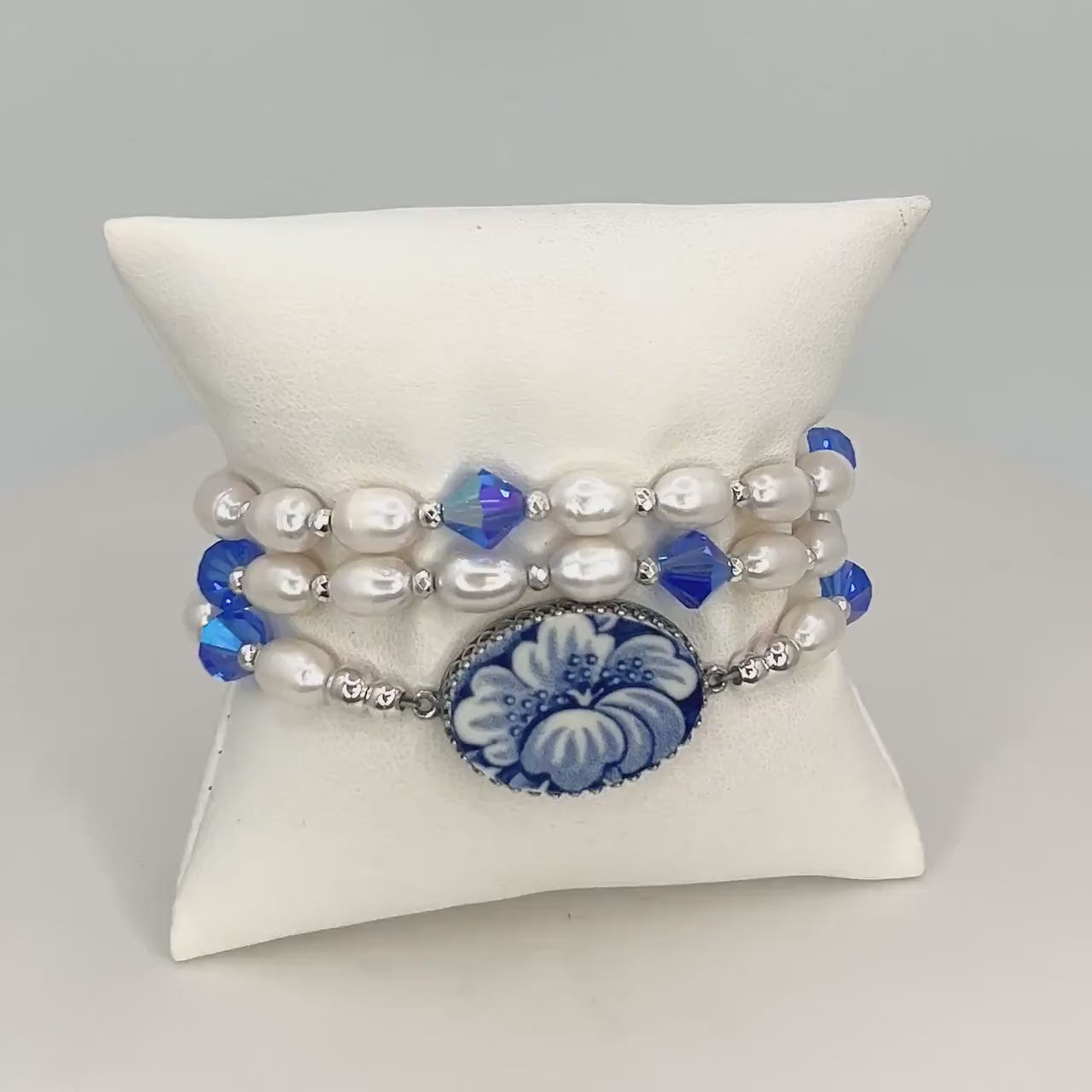 One-of-a-Kind, Liberty Blue China Wrap Bracelet, Statement Jewelry Gifts for Her