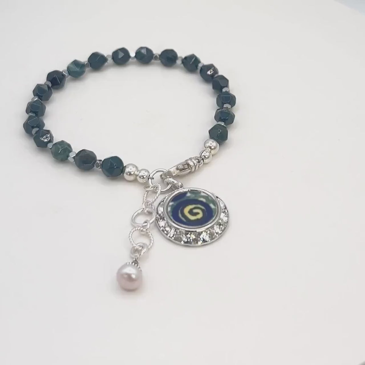 Polish Pottery Charm Bracelet, Porcelain 18th Anniversary Gifts, Sterling Silver Jewelry