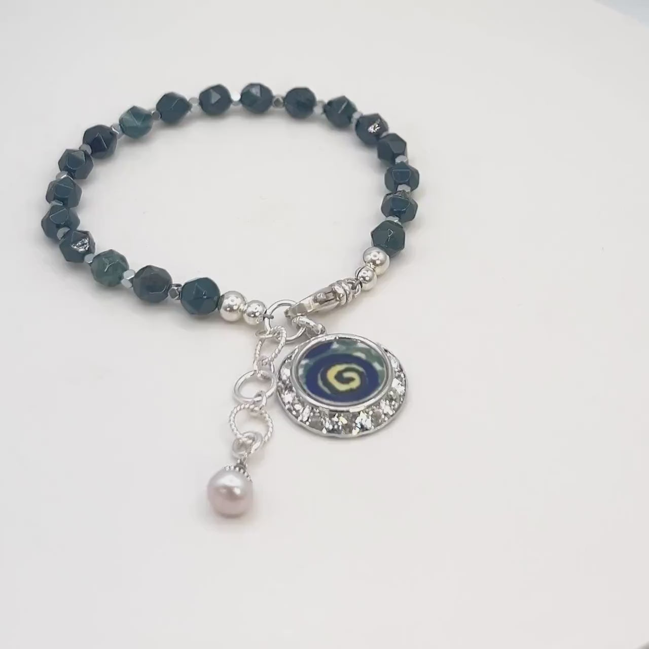 Polish Pottery Charm Bracelet, Porcelain 18th Anniversary Gifts, Sterling Silver Jewelry