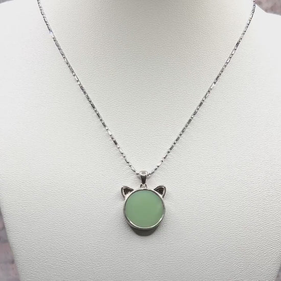 Fire King Jadeite Cat Necklace, Depression Glass, Cat Jewelry, Gift for Cat Lover or Cat Mom