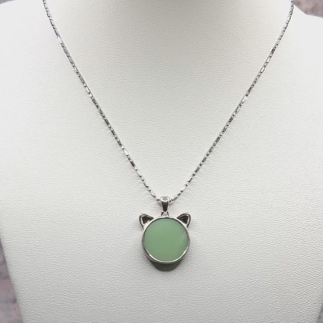 Fire King Jadeite Cat Necklace, Depression Glass, Cat Jewelry, Gift for Cat Lover or Cat Mom