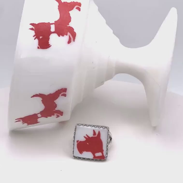 Retro Milk Glass Scottie Dog, Broken China Jewelry, Scottish Terrier Dog Jewelry, Scotty Dog, Square Ring, Unique Dog Ring, Gifts for Women