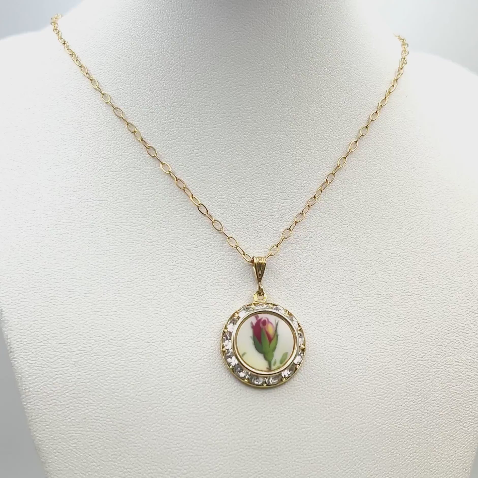 20th Wedding Anniversary Gift for Wife, Dainty Red Rose Jewelry, Gold Crystal Pendant Necklace
