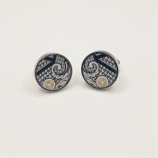 Vintage China Cufflinks, Unique Gifts for Men, 20th Anniversary Gifts for Husband, Stainless Steel Jewelry