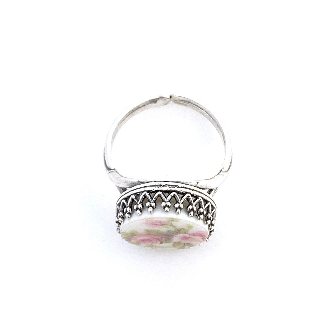 Victorian China Ring, Antique French Limoges Broken China Jewelry, Pink Roses Ring, Gift for Girlfriend,