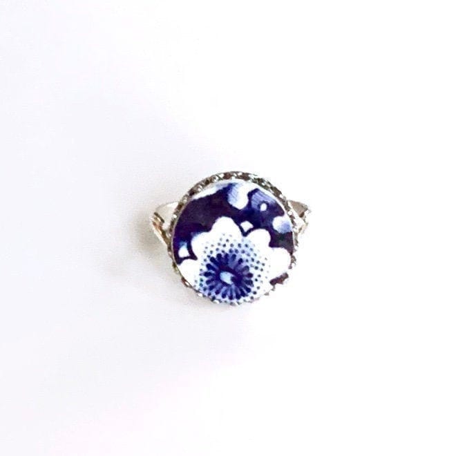 Vintage Calico China Ring, Broken China Jewelry Sterling Silver Ring, Unique Gifts for Women