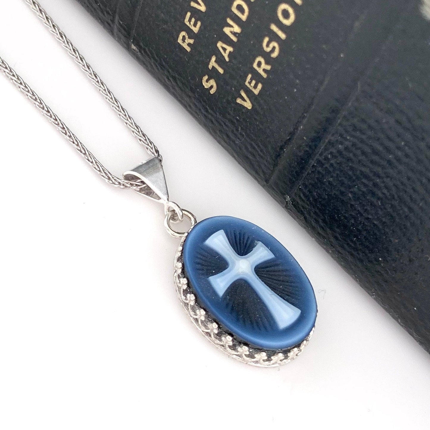 Dainty Cross Cameo Necklace, Christian Jewelry, Religious Jewelry, Unique Gifts for Women
