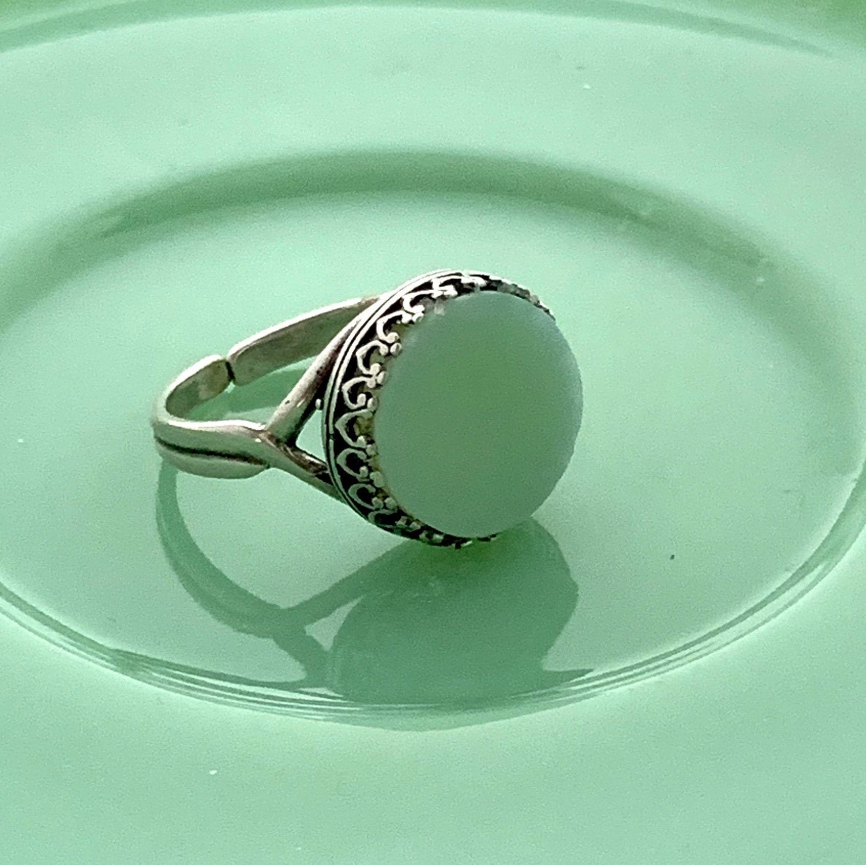 Jadeite Fire King Ring, Vintage Green Jadeite Plate, Jadeite Junkies, Broken China Jewelry Gifts for Women