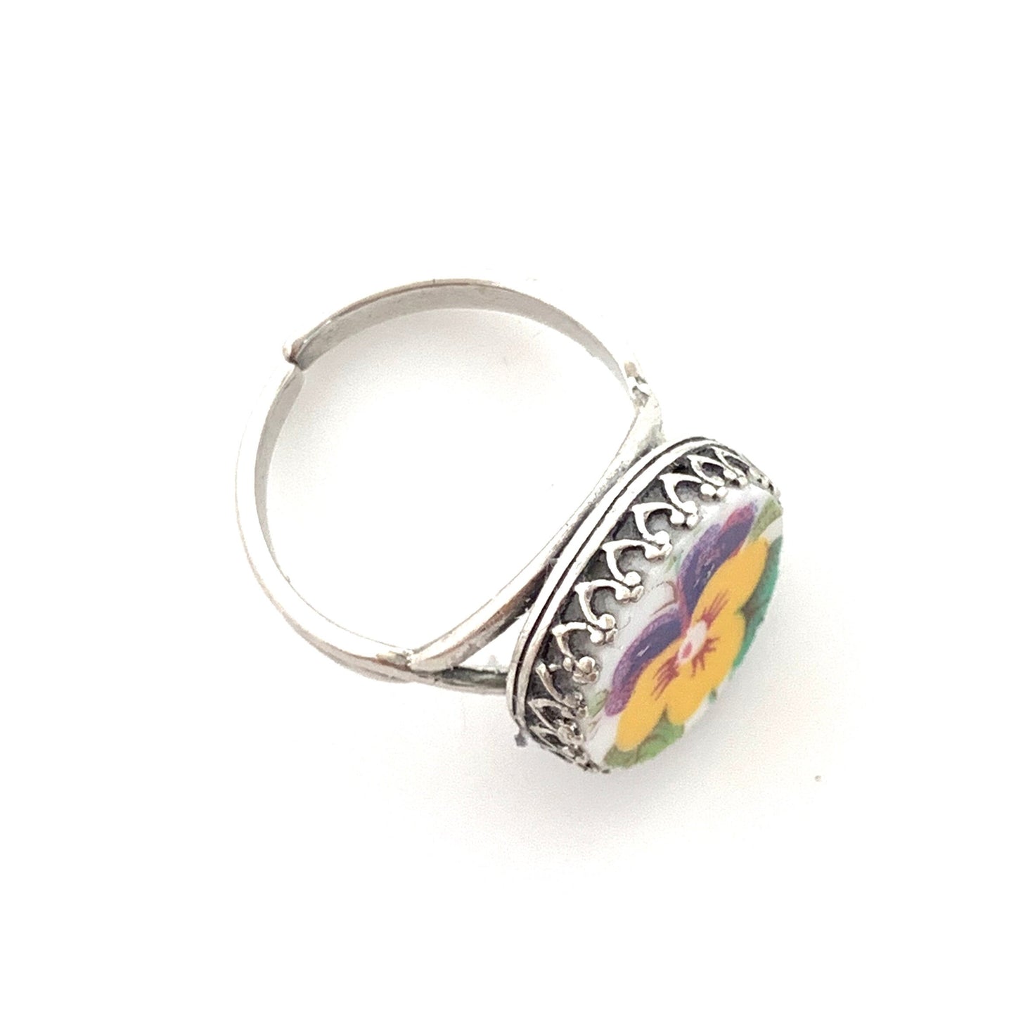 Pansy Vintage China Broken China Jewelry, Adjustable Silver Rings for Women, Anniversary Gifts for Her