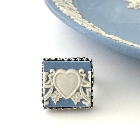 Wedgwood Jasperware Heart Ring, Boho Chic Jewelry, Gifts for Women, Broken China Jewelry, Adjustable Silver Ring, Gifts for Women