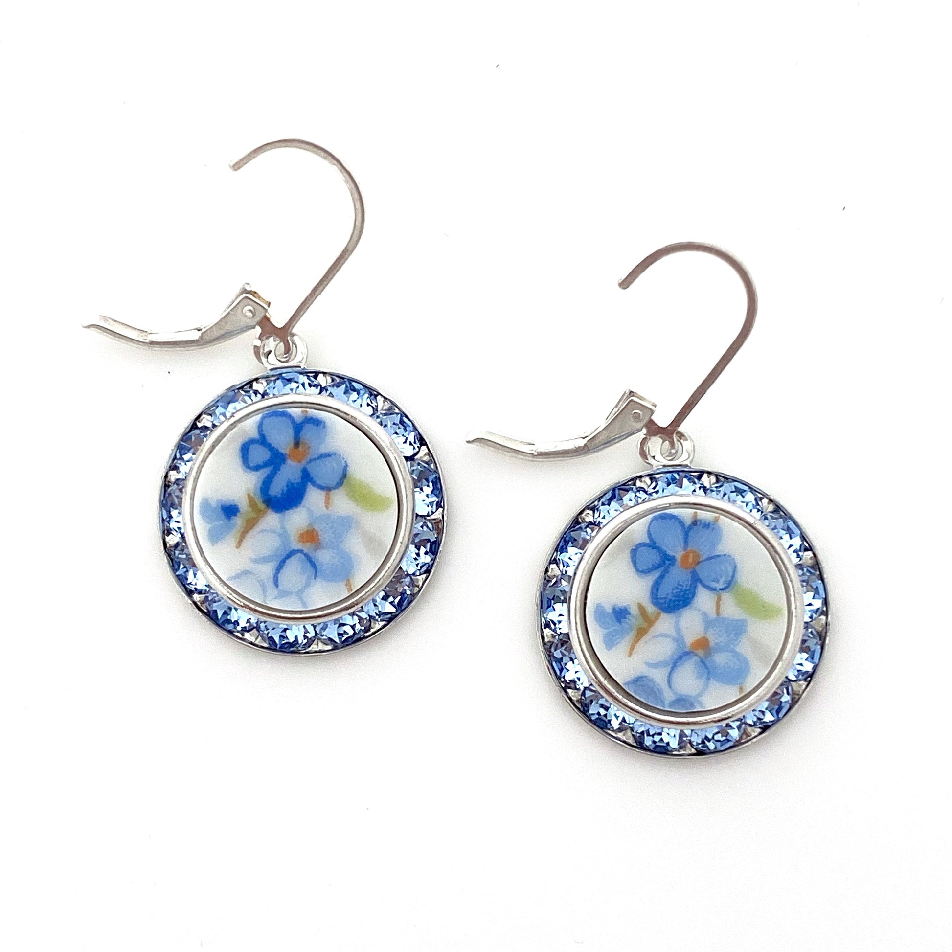 Broken China Jewelry Statement Earrings, Forget Me Not Victorian Earrings, Crystal Earrings, Unique Gifts for Women