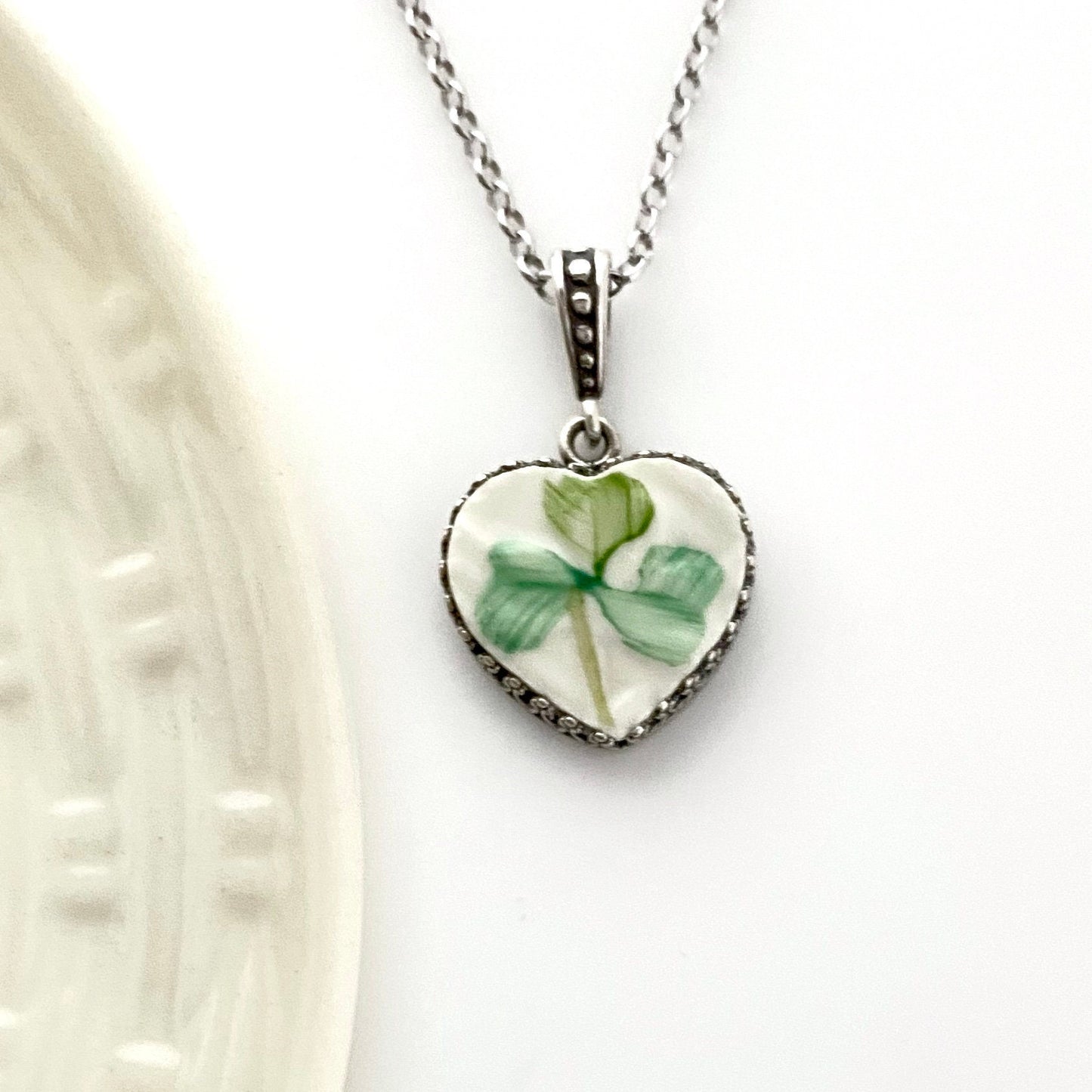 Vintage Belleek Irish China Necklace, Unique Gifts for Women, Celtic Necklace, Broken China Jewelry, Heart Necklace, Gifts for Her