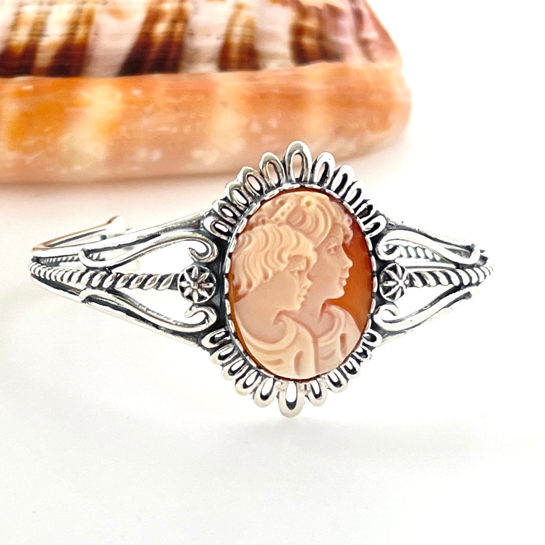 One of a Kind Mother and Child Cameo Jewelry, Sterling Silver Statement Bracelet, Unique Gifts for Women