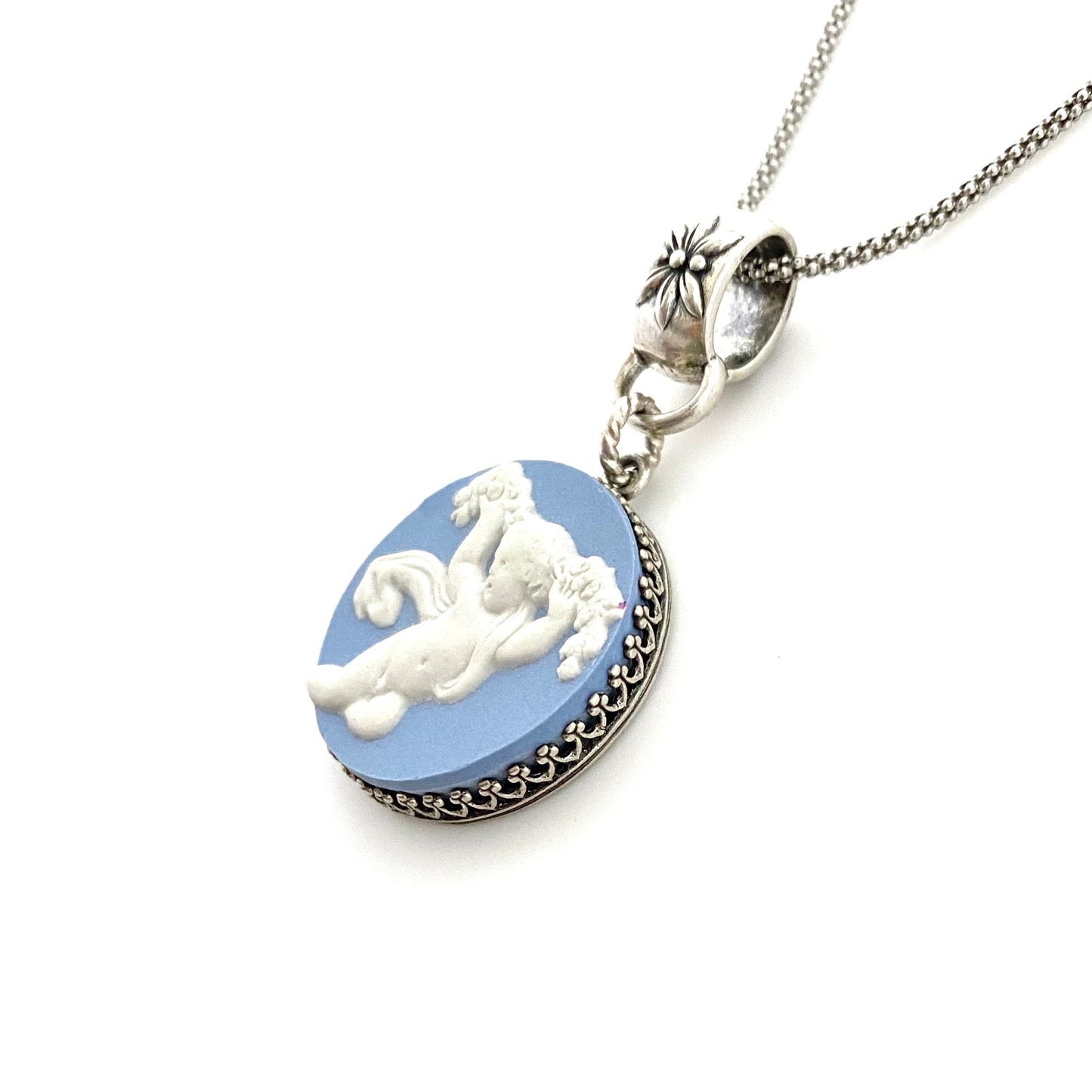 Wedgwood Jasperware, Angel Cameo Necklace, Victorian Broken China Jewelry, Anniversary Gifts for Wife,  Gifts