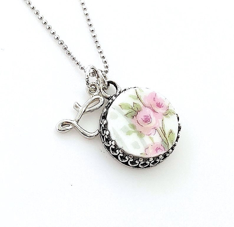 French Limoges Broken China Jewelry, Name Necklace, Dainty Letter Necklace, Personalized Unique  Gifts,