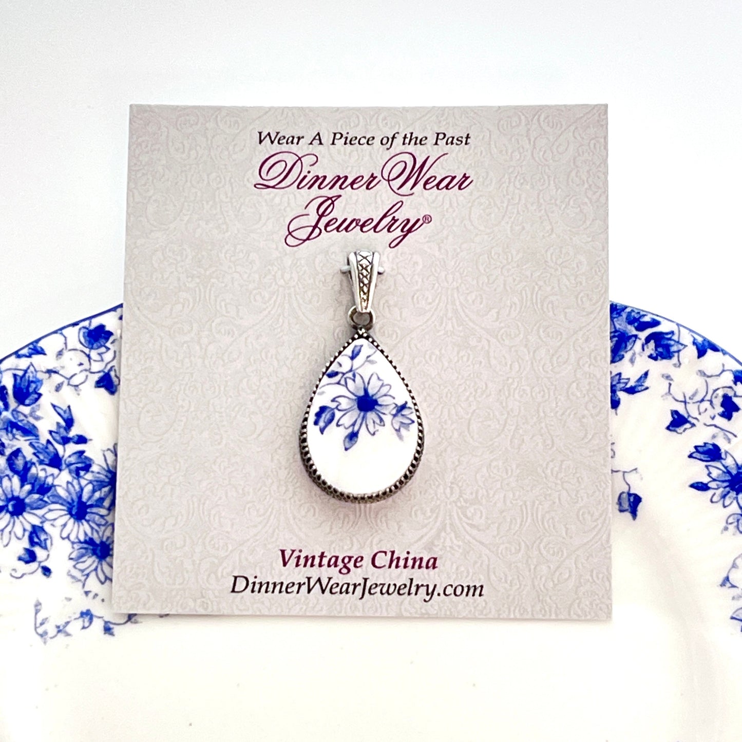 18" Broken China Jewelry Pendant, 20th Anniversary Gift for Wife, Daisy Necklace, Unique Gift for Her