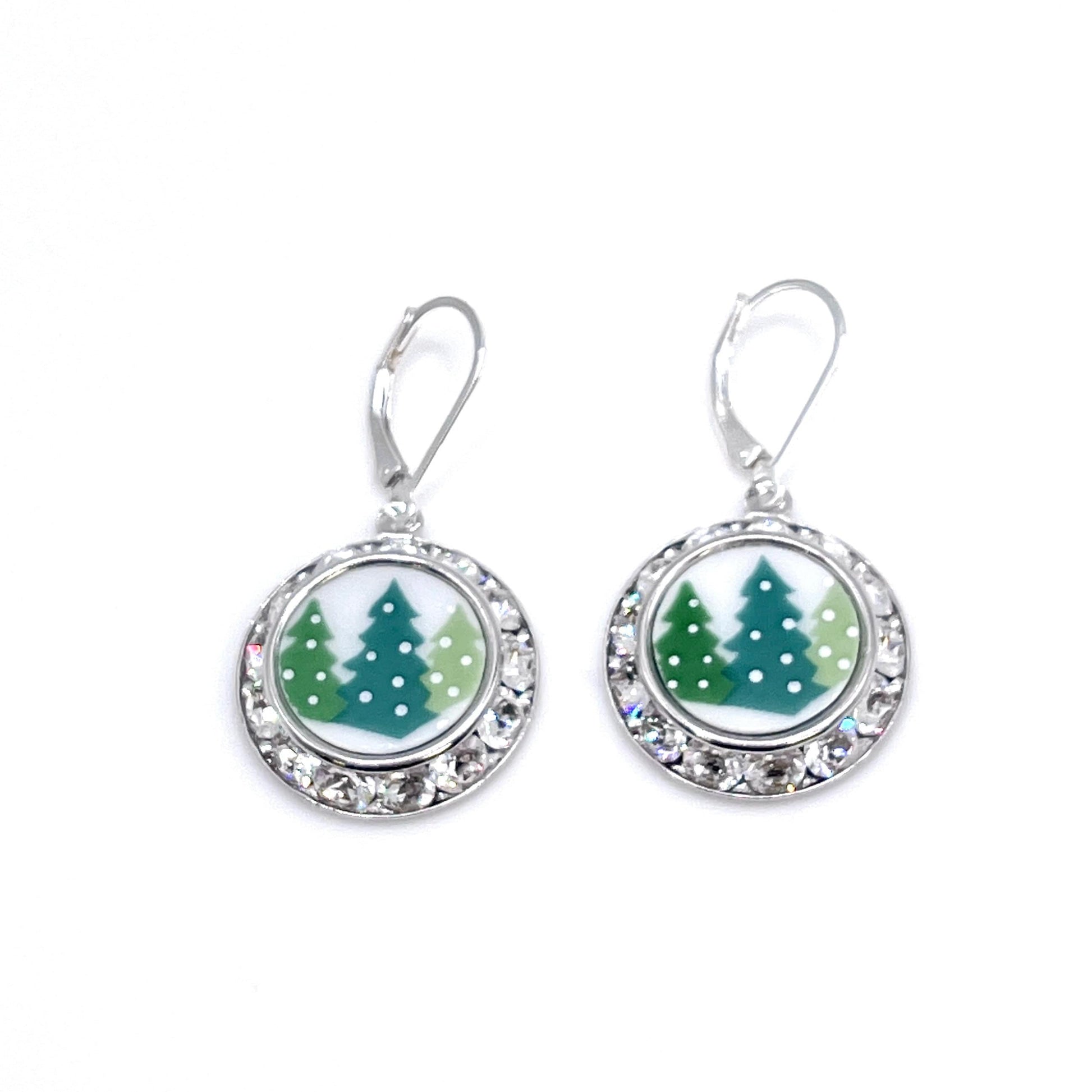Christmas Tree Crystal Earrings, Vintage Porcelain, Broken China Jewelry Holiday Bling, Christmas Gifts for Women, Stocking Stuffer