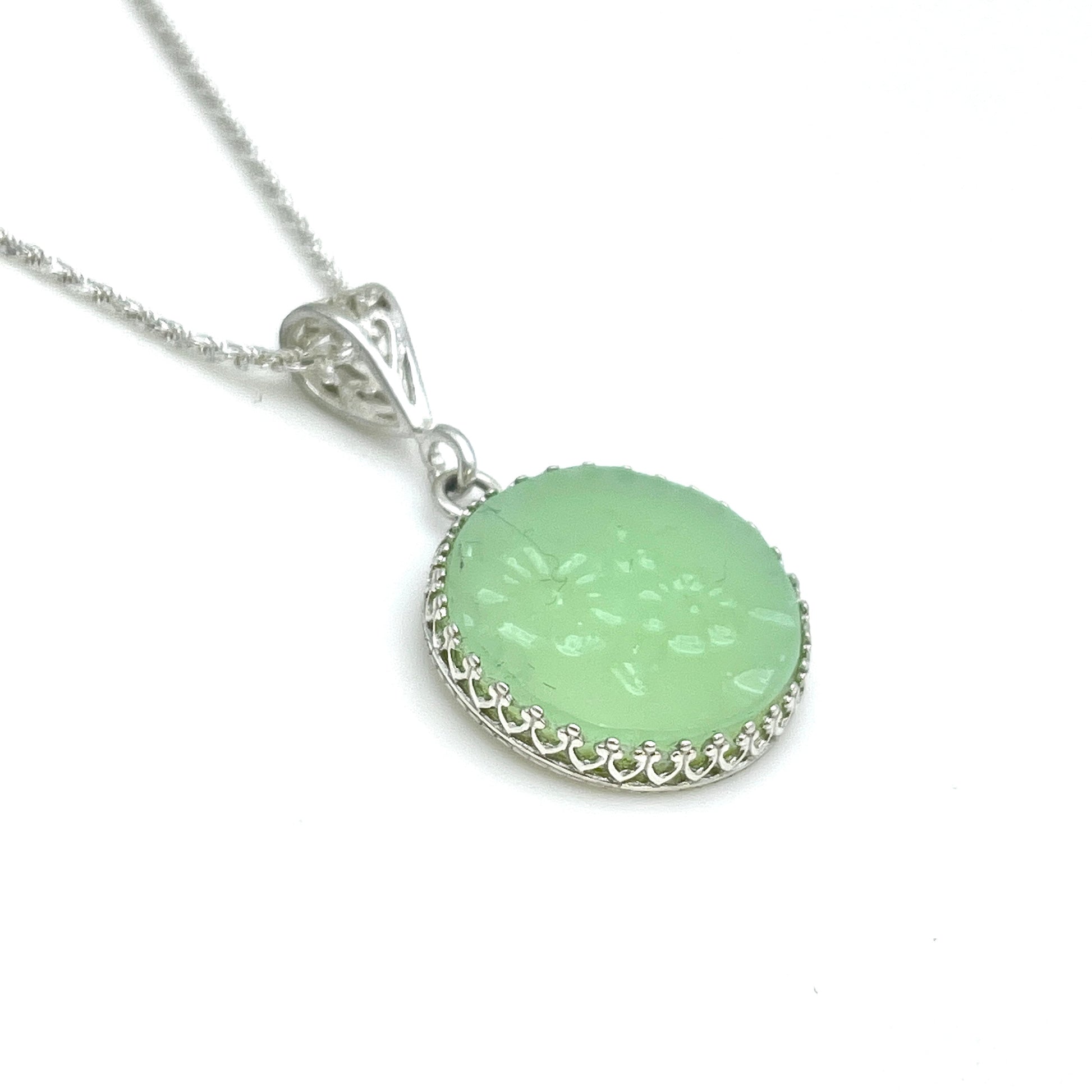 Fire King Alice Jadeite Jewelry Necklace, Sterling Silver, Unique Gift for Women, Broken China Jewelry, Mid Century