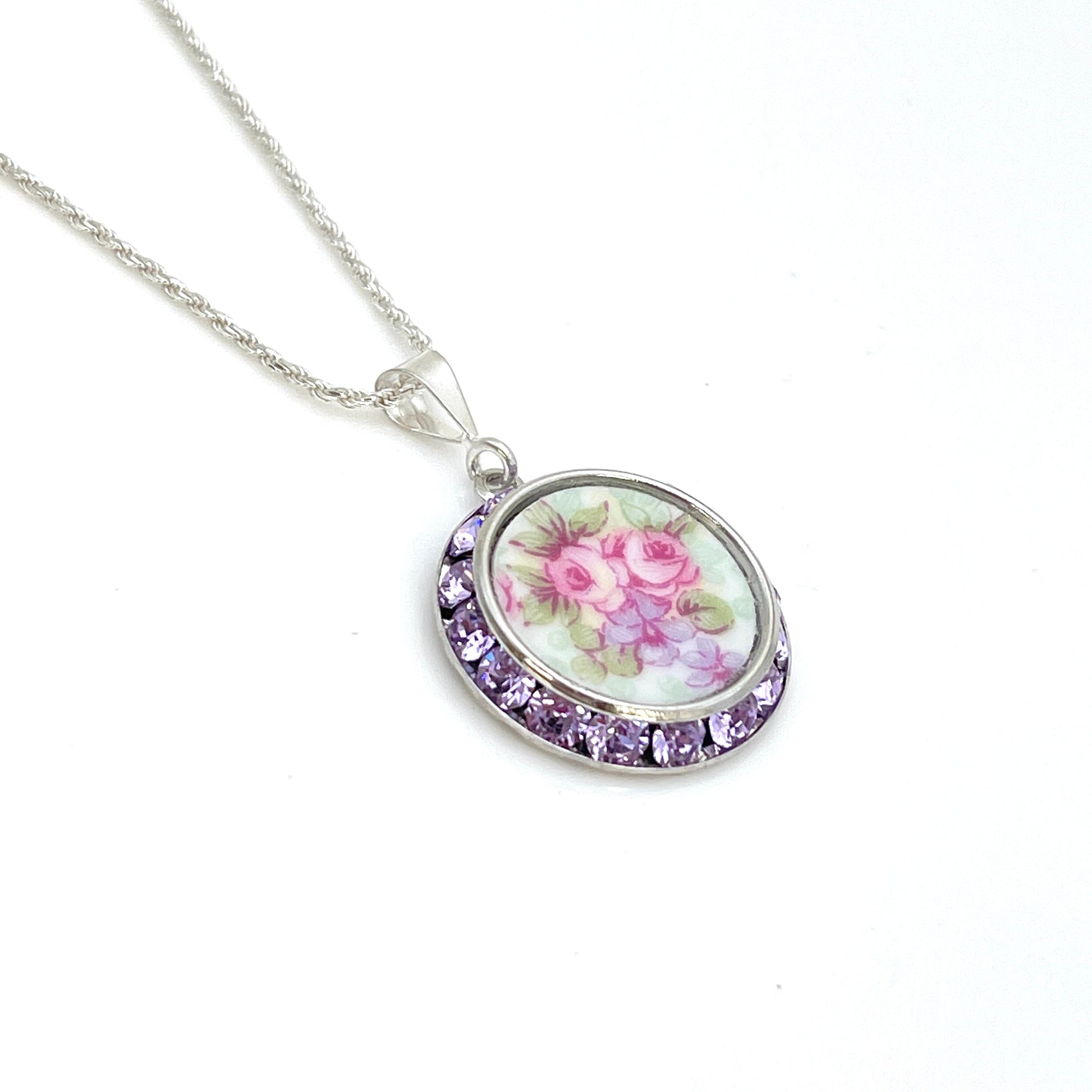 Purple Violet Crystal Necklace, Limoges Broken China Jewelry, Unique Gifts, Birthday Gift for Wife