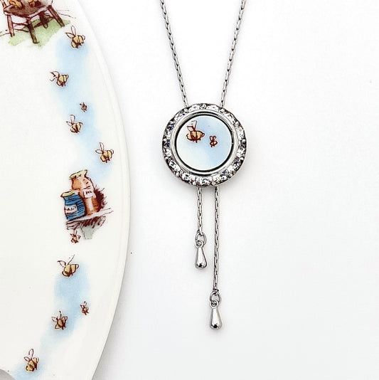 Adjustable Bumble Bee Necklace, Broken China Jewelry Lariat, Clear Crystal Necklace, Unique Birthday Gifts for Her