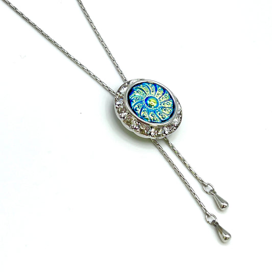 Adjustable Crystal Lariat Necklace, Unique Graduation Gifts for Her, Glass Button Bolo Tie