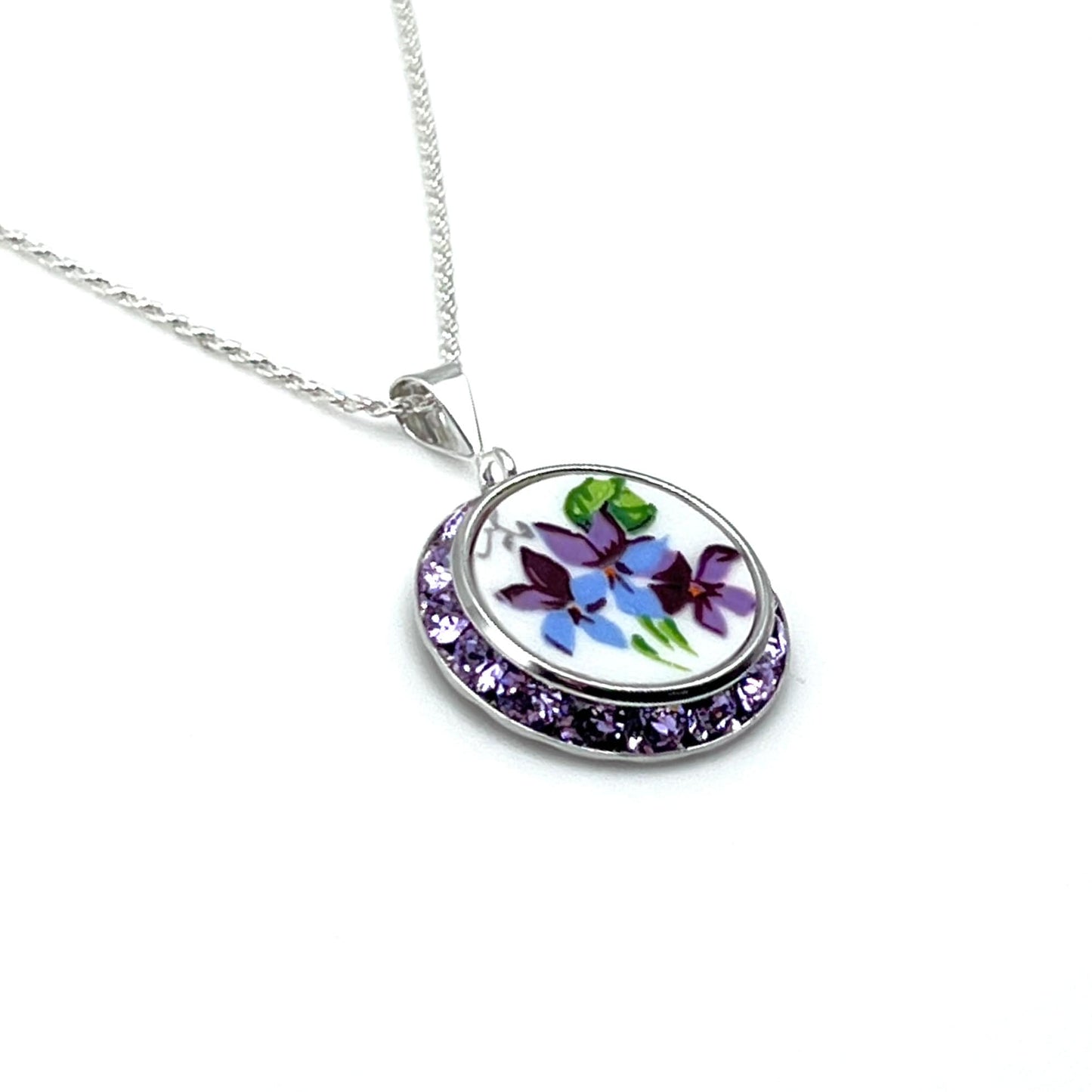 Purple Violet Crystal Necklace, Unique Gift for Mom, Grandmother Gift, Shabby Chic Jewelry, Broken China Jewelry