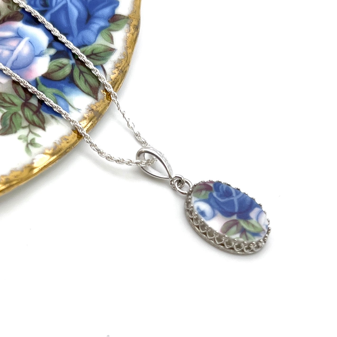 Royal Albert Moonlight Rose Vintage China Necklace, Unique Birthday Gifts for Women, Broken China Jewelry, Graduation Gifts