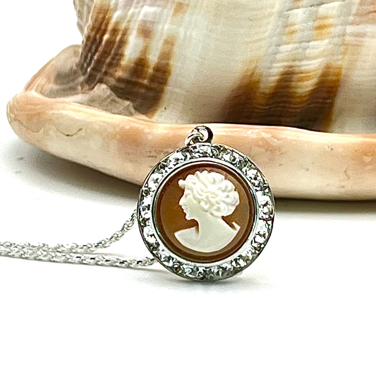 Victorian Cameo Jewelry,  Crystal Necklace, Vintage Shell Cameo, Unique Graduation Gift for Girl