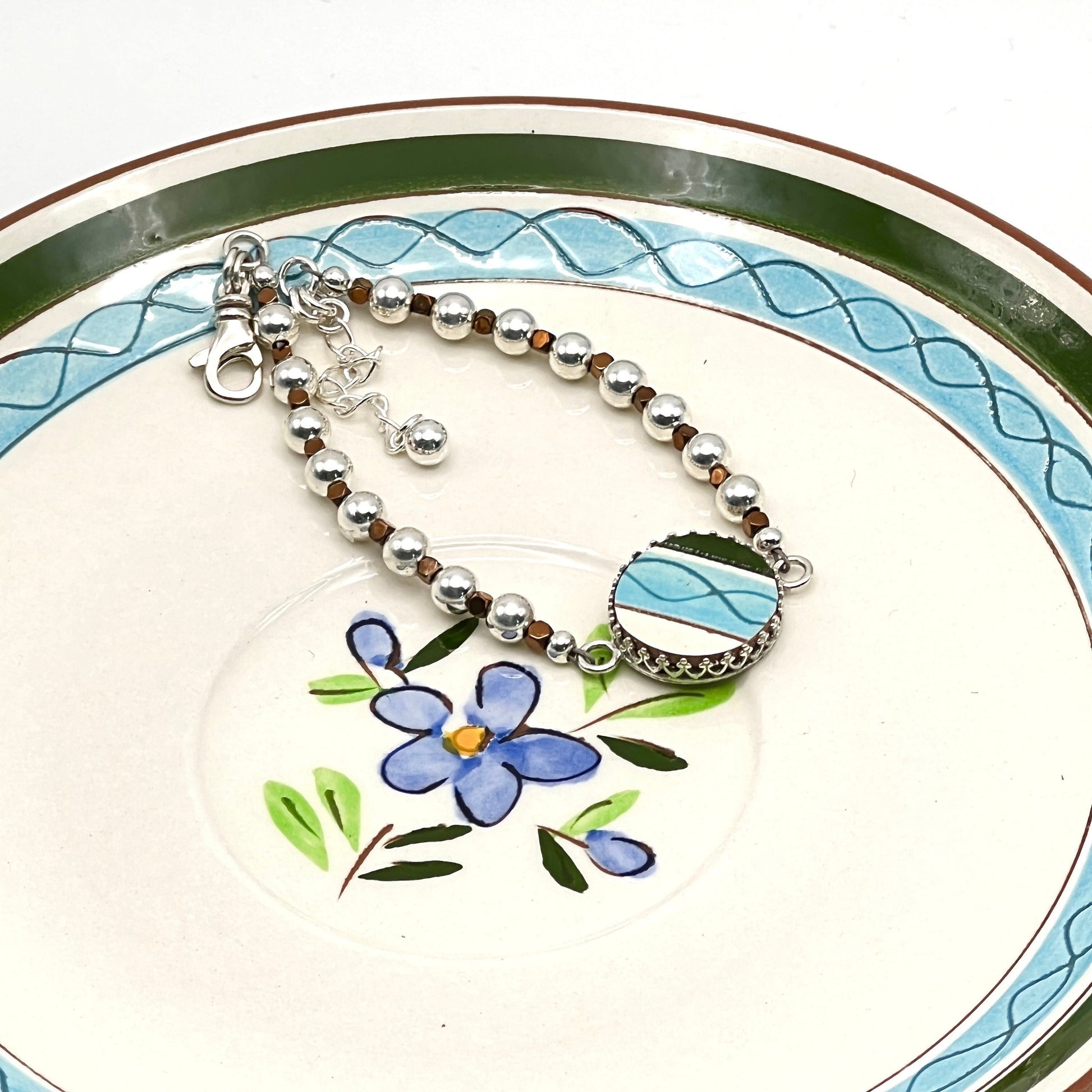 Adjustable Stangl Pottery Bracelet, 9th Anniversary Gift, Gift for Wife, Broken China Jewelry