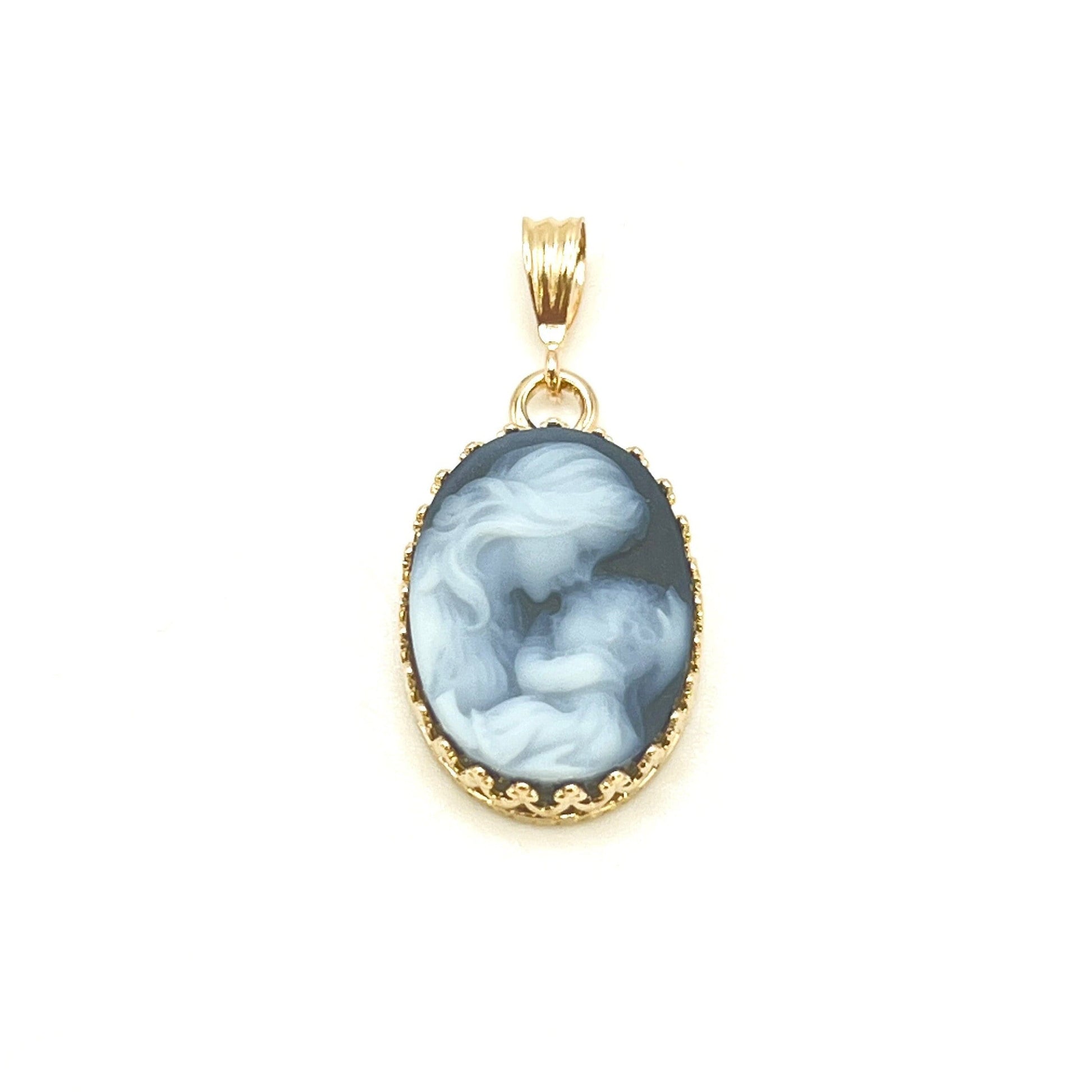 14k Gold Mother and Child Cameo Necklace