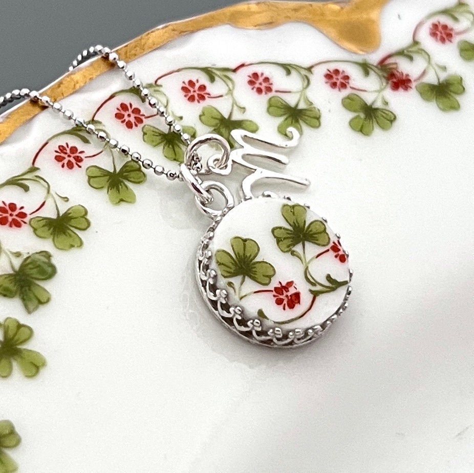 Celtic Broken China Jewelry, Dainty Initial Necklace, Unique Personalized Gifts for Women, Limoges China Necklace