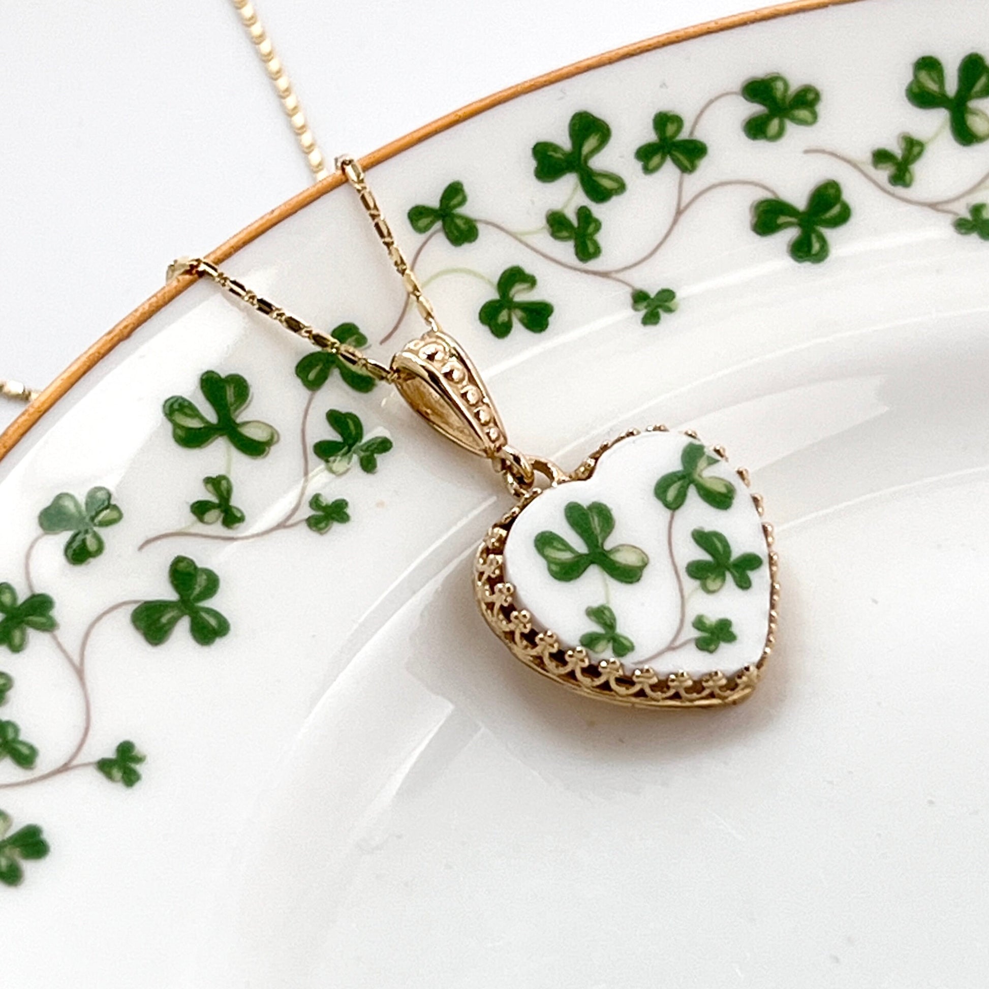 Adjustable 14k Gold Celtic Heart Necklace, Broken China Jewelry, Unique Irish 20th Anniversary Gift for Women, Royal Tara China Necklace