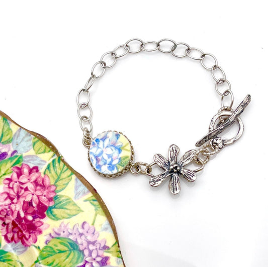 CUSTOM ORDER Silver Toggle China Bracelet, Broken China Jewelry, Unique Gifts for Women, Custom Jewelry, Family Gift, Made from Your China