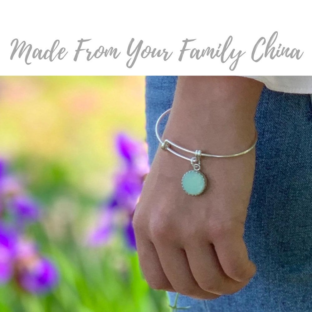 CUSTOM ORDER Bangle Charm China Bracelet, Custom Broken China Jewelry, Memorial Gift, Family Jewelry, Mom Gift, Made From Your China
