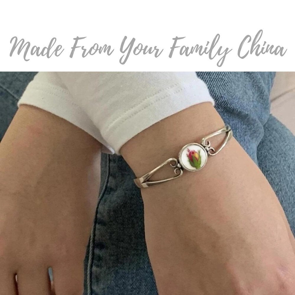 CUSTOM ORDER Silver Cuff China Bracelet, Broken China Jewelry, Custom Jewelry, Mom Gift, Unique Gift for Sister, Made From Your China