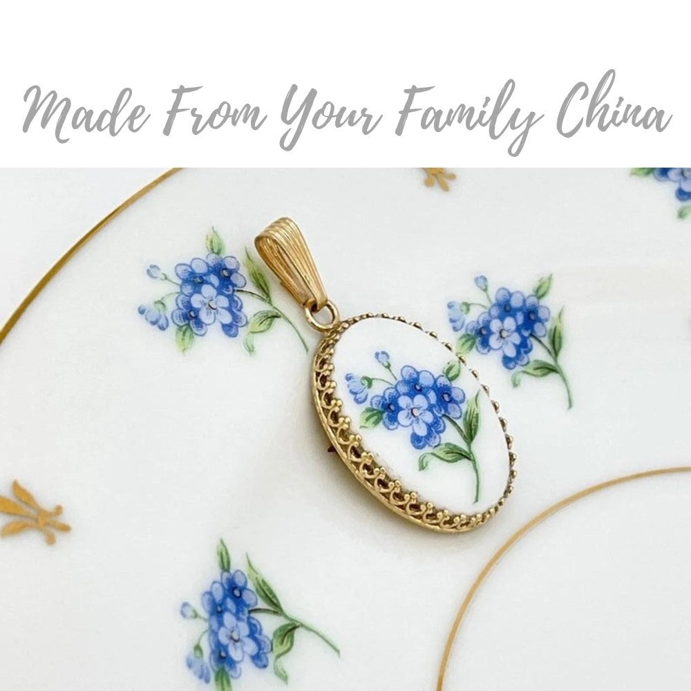 CUSTOM ORDER 14k Gold Medium Oval China Necklace, Family Broken China Jewelry, Made From Your China, Gifts for Women, Custom Jewelry