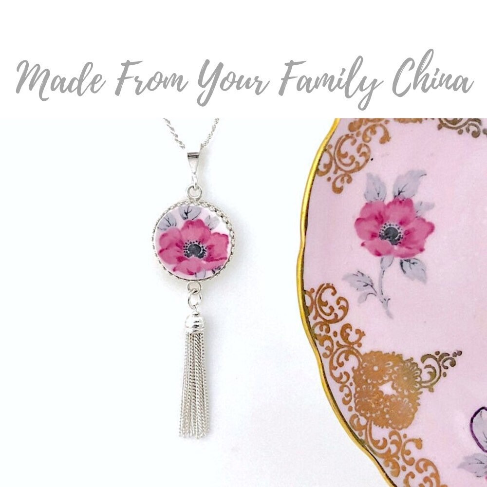CUSTOM ORDER Tassel China Necklace Custom Jewelry Broken China Jewelry Memorial Necklace Remembrance Family Gift