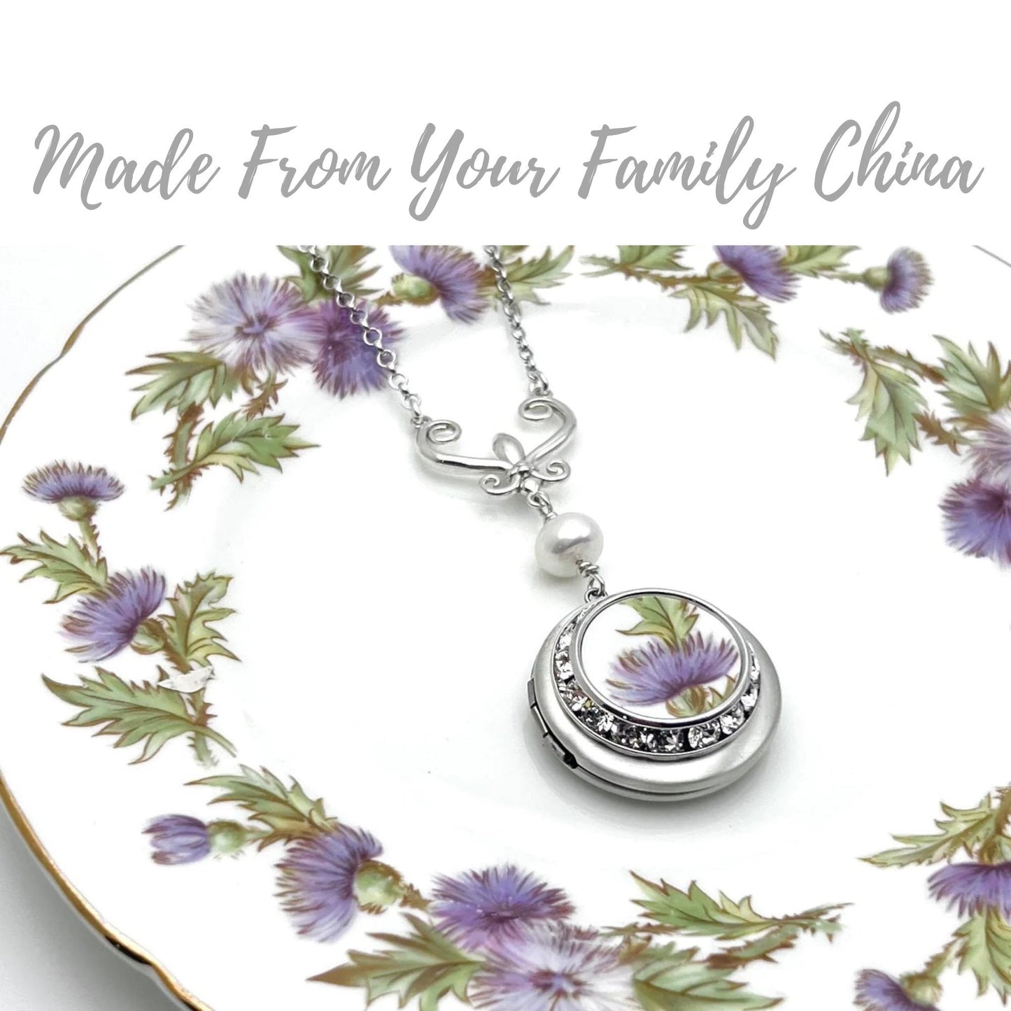 CUSTOM ORDER China Locket Necklace, Broken China Jewelry Photo Locket, Unique Family Gifts for Mom, Custom Jewelry