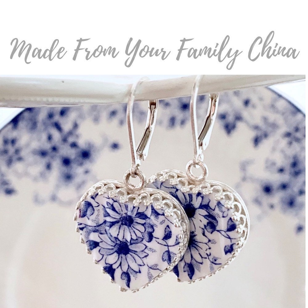 CUSTOM ORDER Custom Broken China Jewelry Heart Earrings Made From Your China Custom Memorial Jewelry Gift In Memory Mom Grandmother
