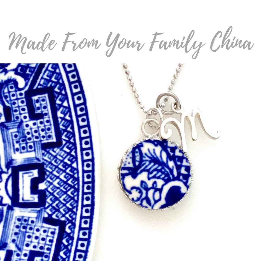 CUSTOM ORDER Personalized Initial China Necklace, Made From Your China, Broken China Jewelry, Memorial Jewelry, Family Gift, Custom Jewelry
