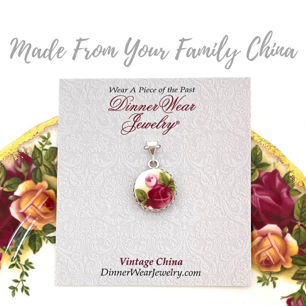 CUSTOM ORDER Small Round China Necklace, Broken China Jewelry, Made From Your China, Custom Memorial Jewelry, Unique Gift, Sterling Silver