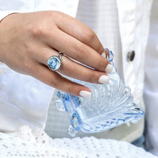 Broken China Ring Shabby Chic Jewelry Adjustable Blue Moonlight Rose China Ring Graduation Gifts