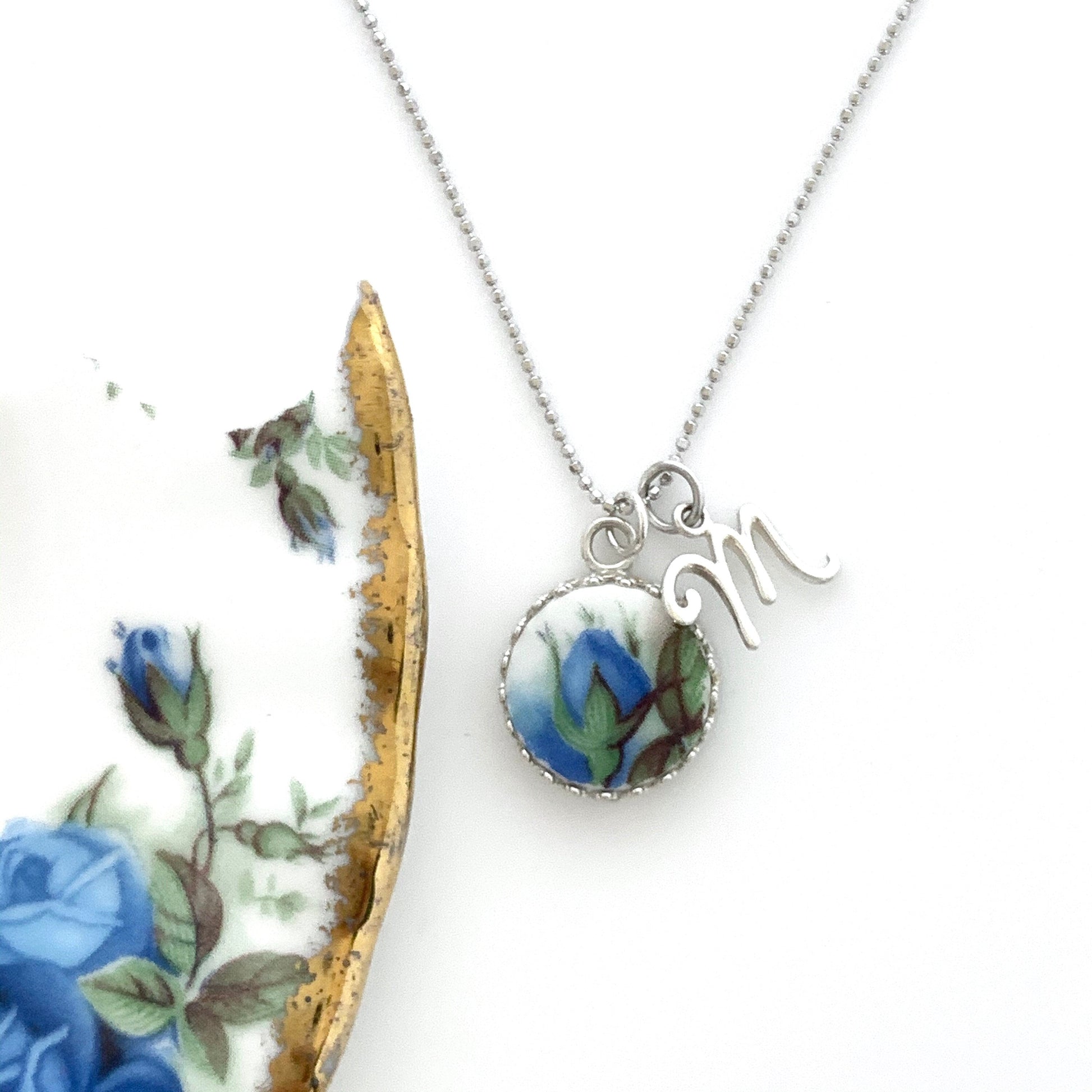 Royal Albert Moonlight Rose Initial Necklace, Name Necklace, Personalized Jewelry Gifts for Women, Gifts,