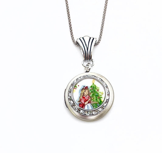 Adjustable Photo Locket, Broken China Jewelry Crystal Locket Necklace, Decorating The Christmas Tree with Ornaments