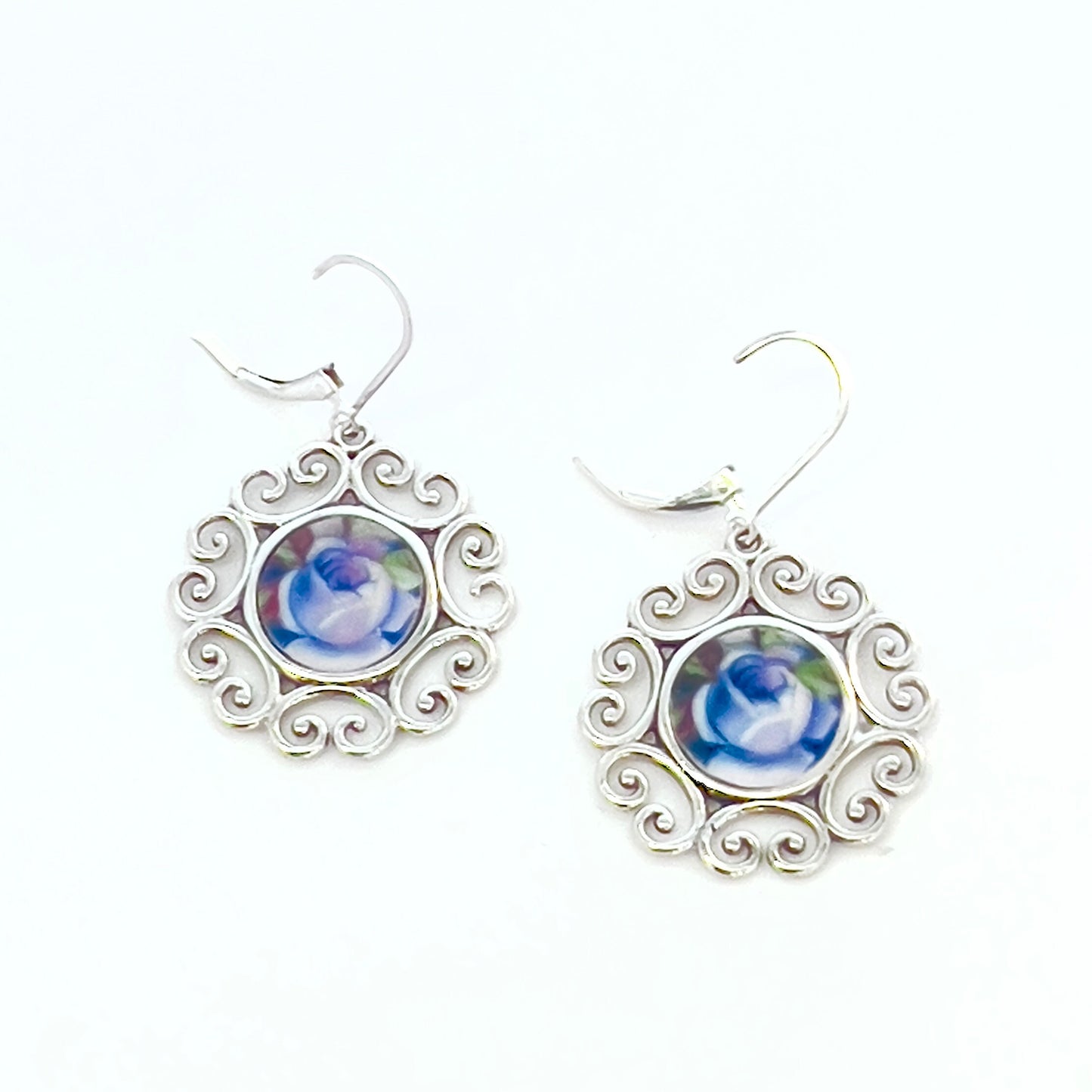Royal Albert Moonlight Rose China, Broken China Jewelry Earrings, Blue Rose Unique Cottagecore Jewelry, Graduation Gifts