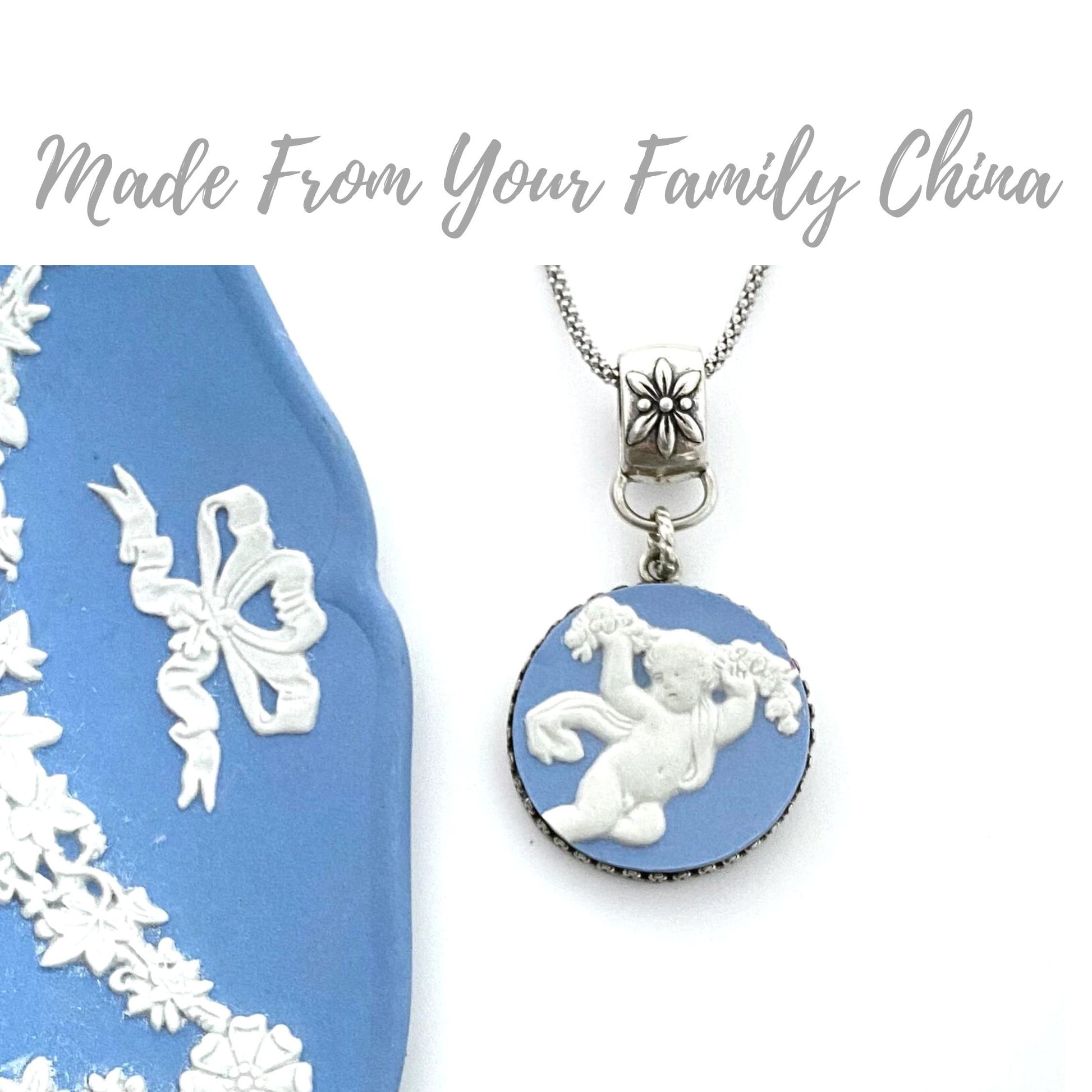 CUSTOM ORDER Large Round China Necklace, Made From Your Family China, Broken China Jewelry, Custom Jewelry, Remembrance Jewelry