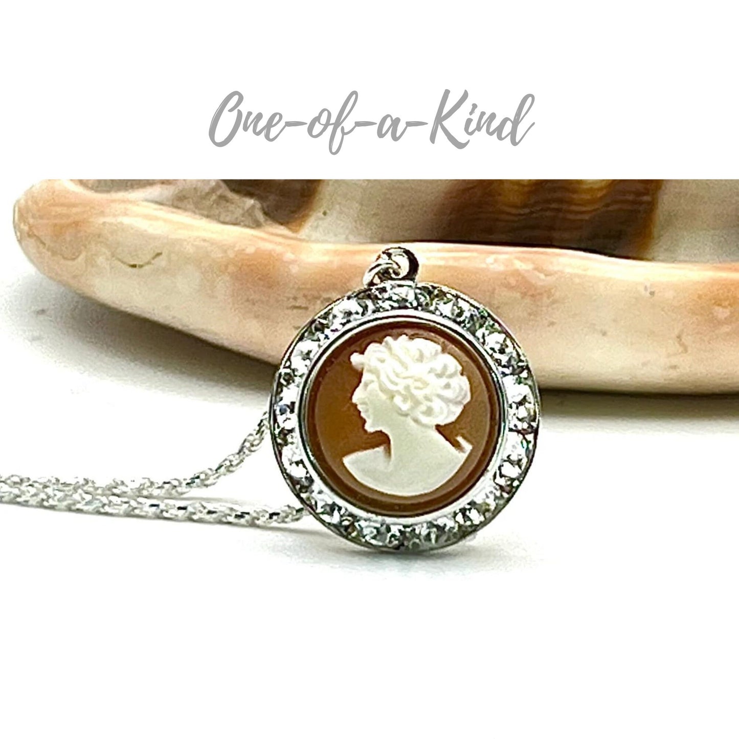 Victorian Cameo Jewelry,  Crystal Necklace, Vintage Shell Cameo, Unique Graduation Gift for Girl
