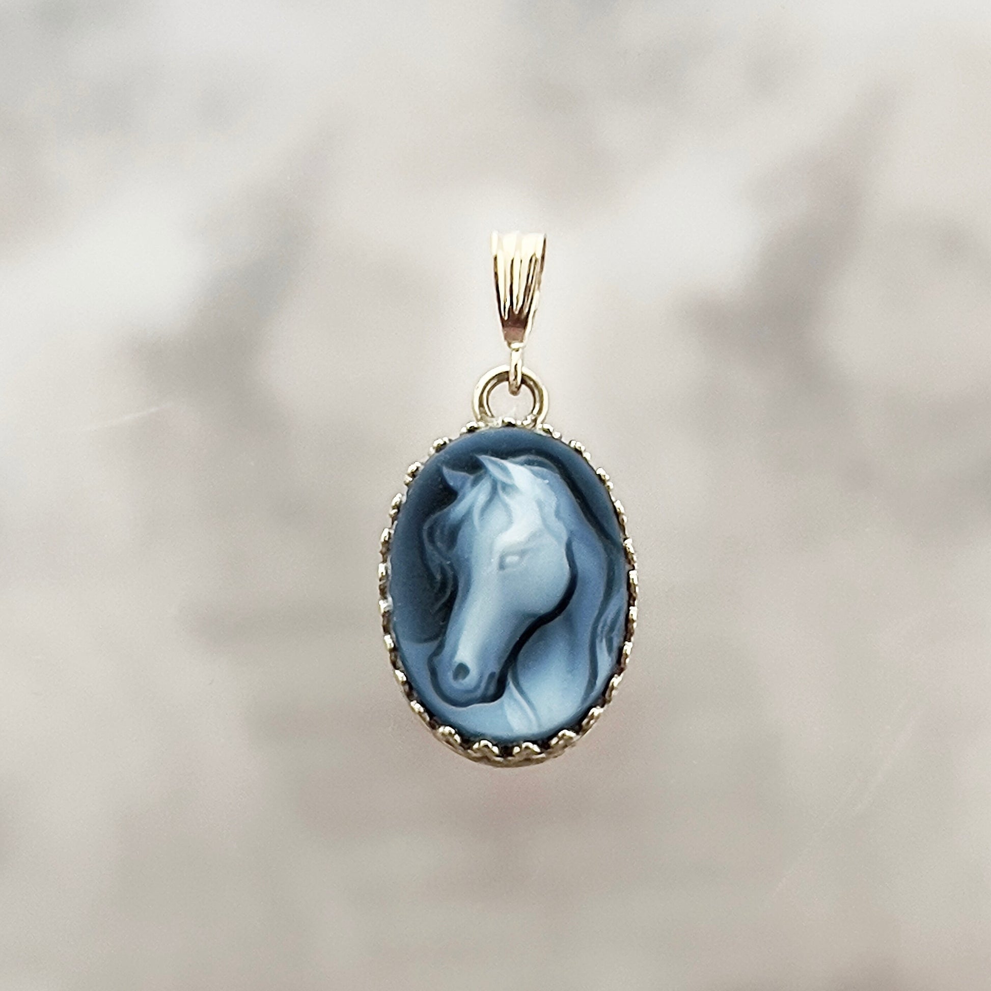 14k Gold Horse Cameo Necklace